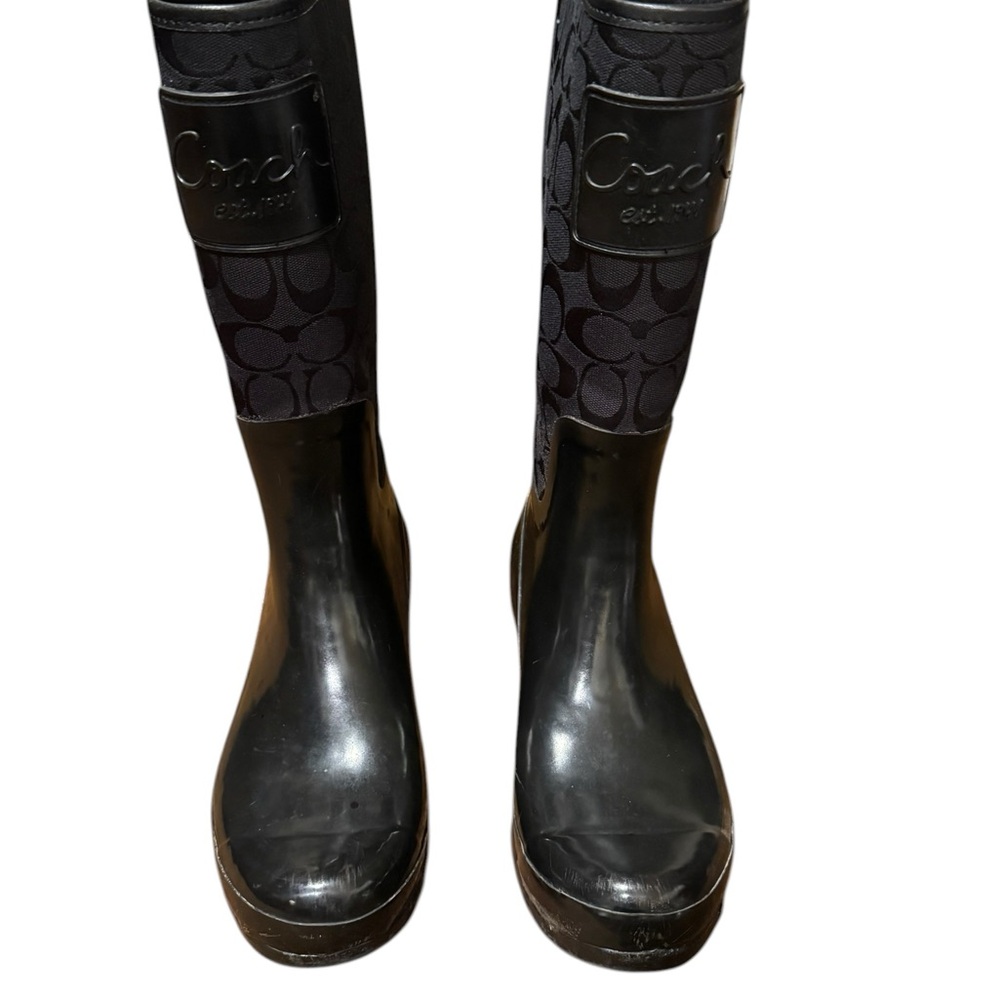Vintage Coach Black Signature Tall Rain Boots - Classic Style